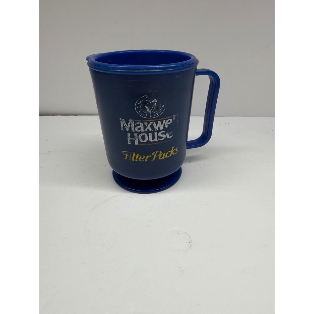 Vintage Maxwell House Coffee Mug Blue Plastic Filter Packs Cup with Lid Logo